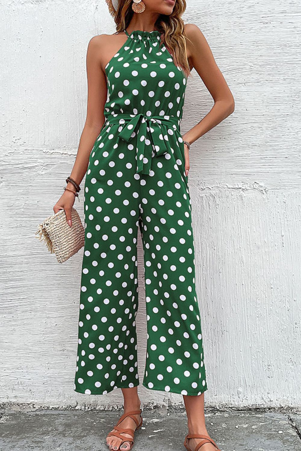 Polka Dot Grecian Wide Leg Jumpsuit (4 Variants)