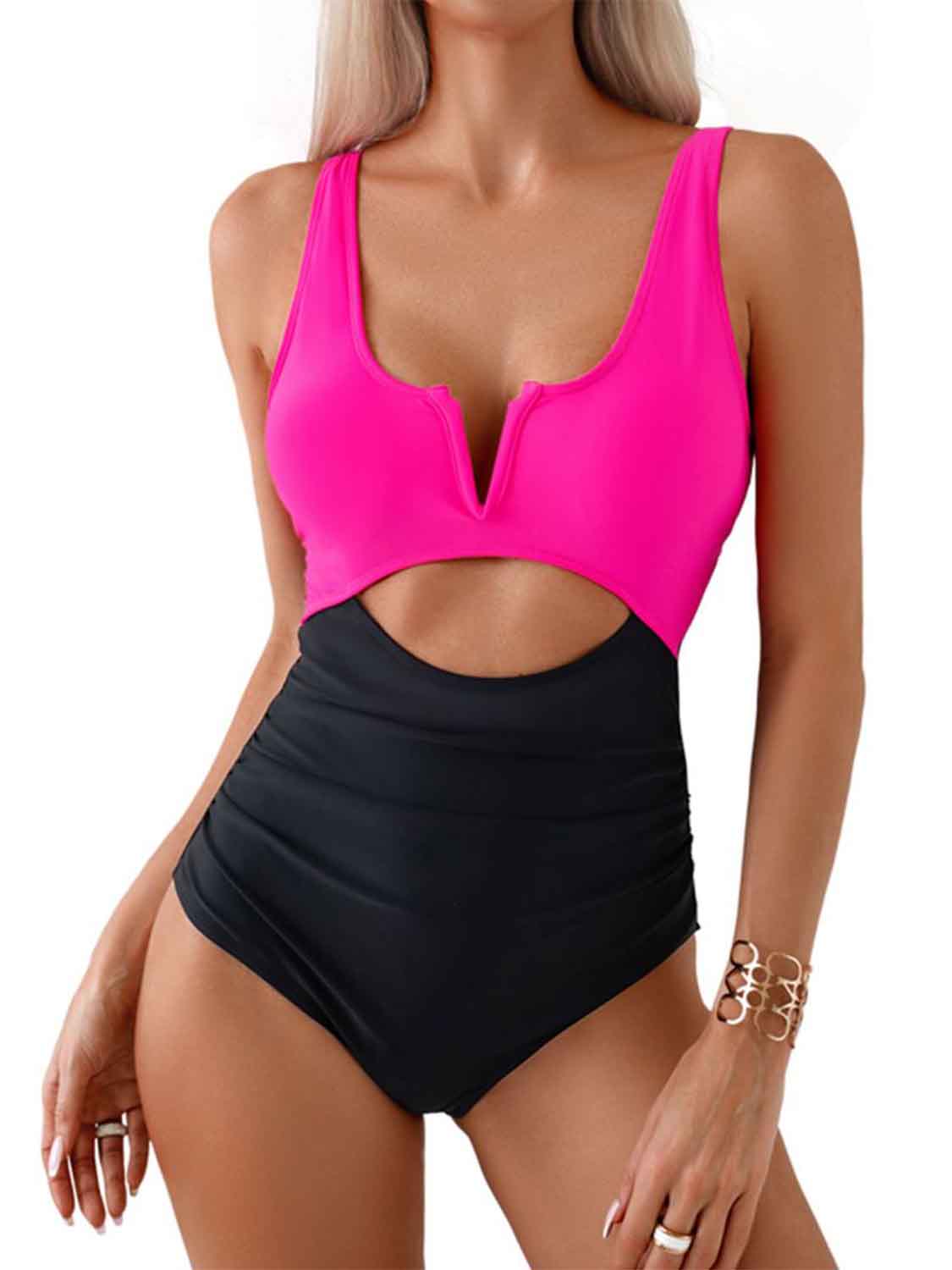 Tied Cutout Contrast One-Piece Swimwear (4 Variants)