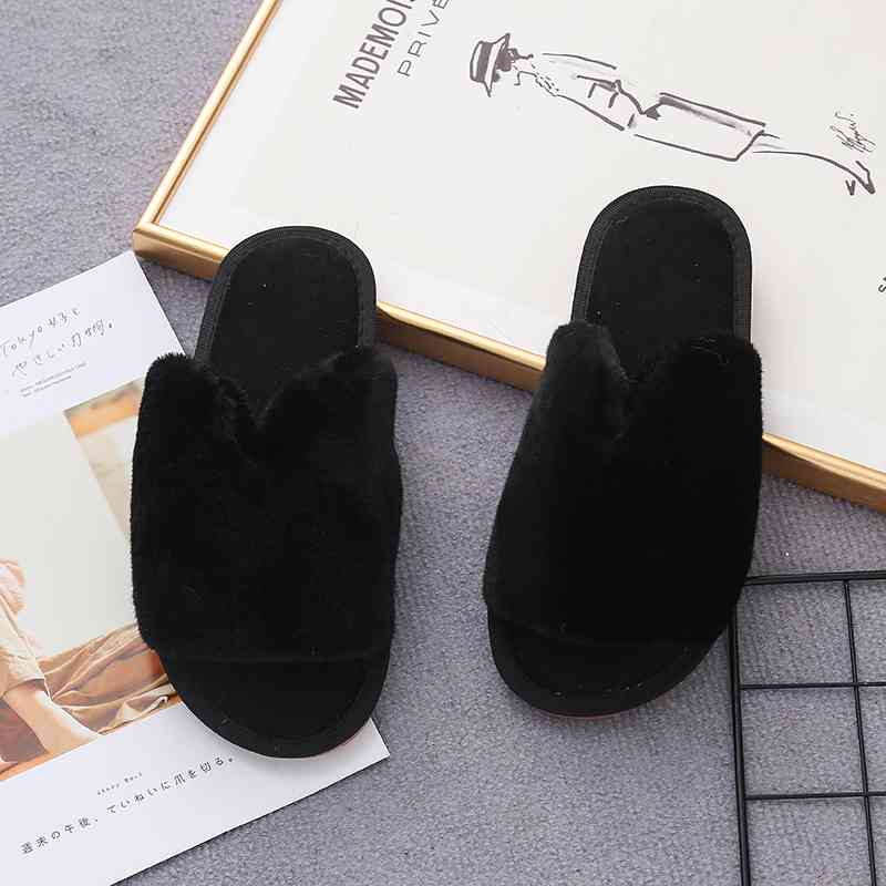 Faux Fur Open Toe Slippers