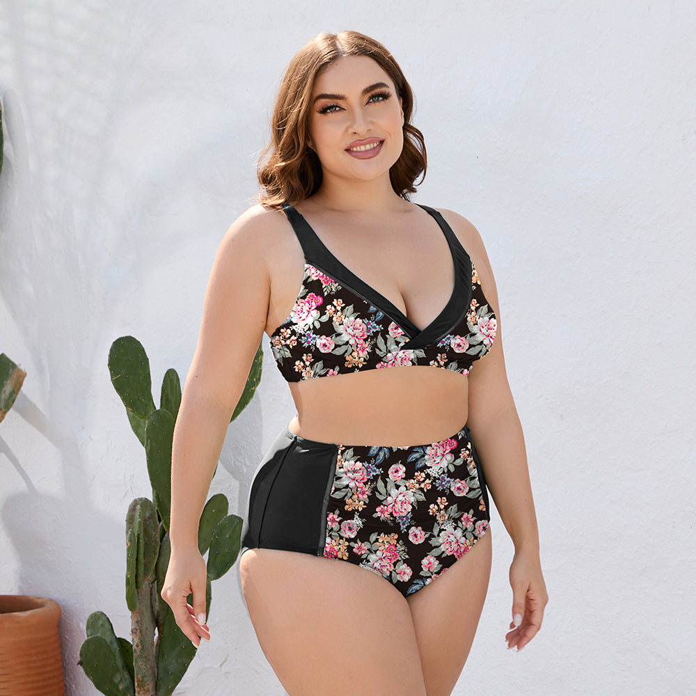 Plus Size Floral High Waist Two-Piece Swim Set (2 Variants)