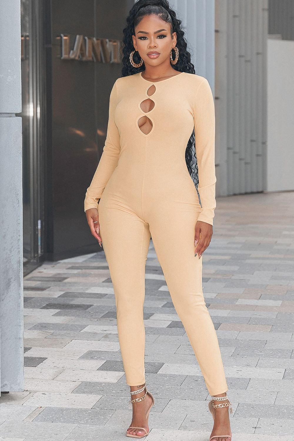 3 Peep Hole Cutout High Neck Jumpsuit (3 Variants)