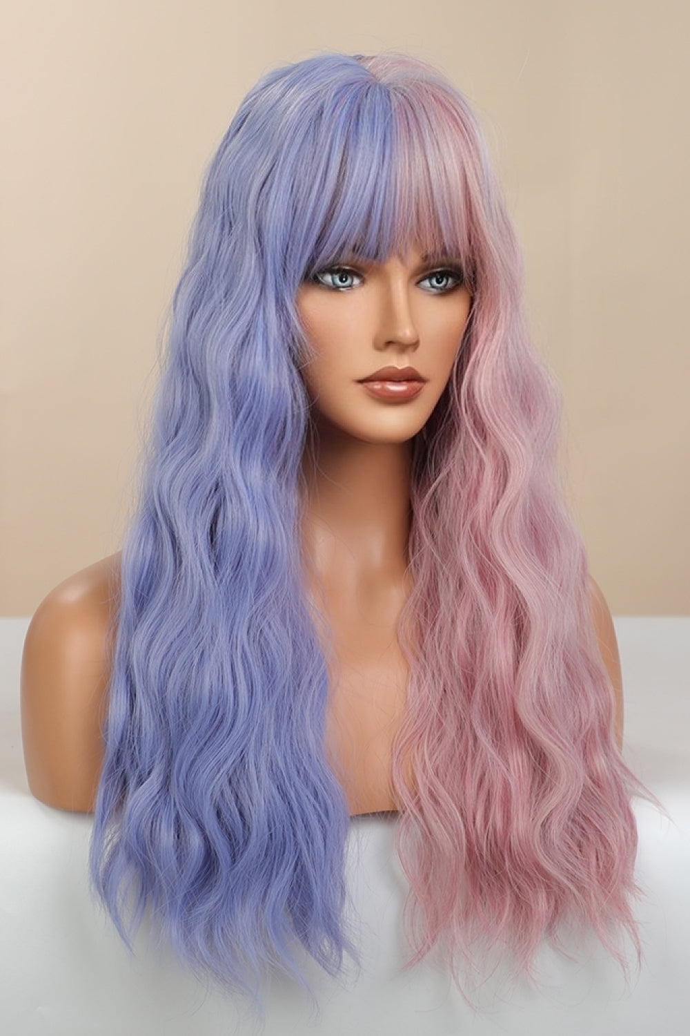 26" Mermaid Style Blue/Pink Split Long Wave Synthetic Wig