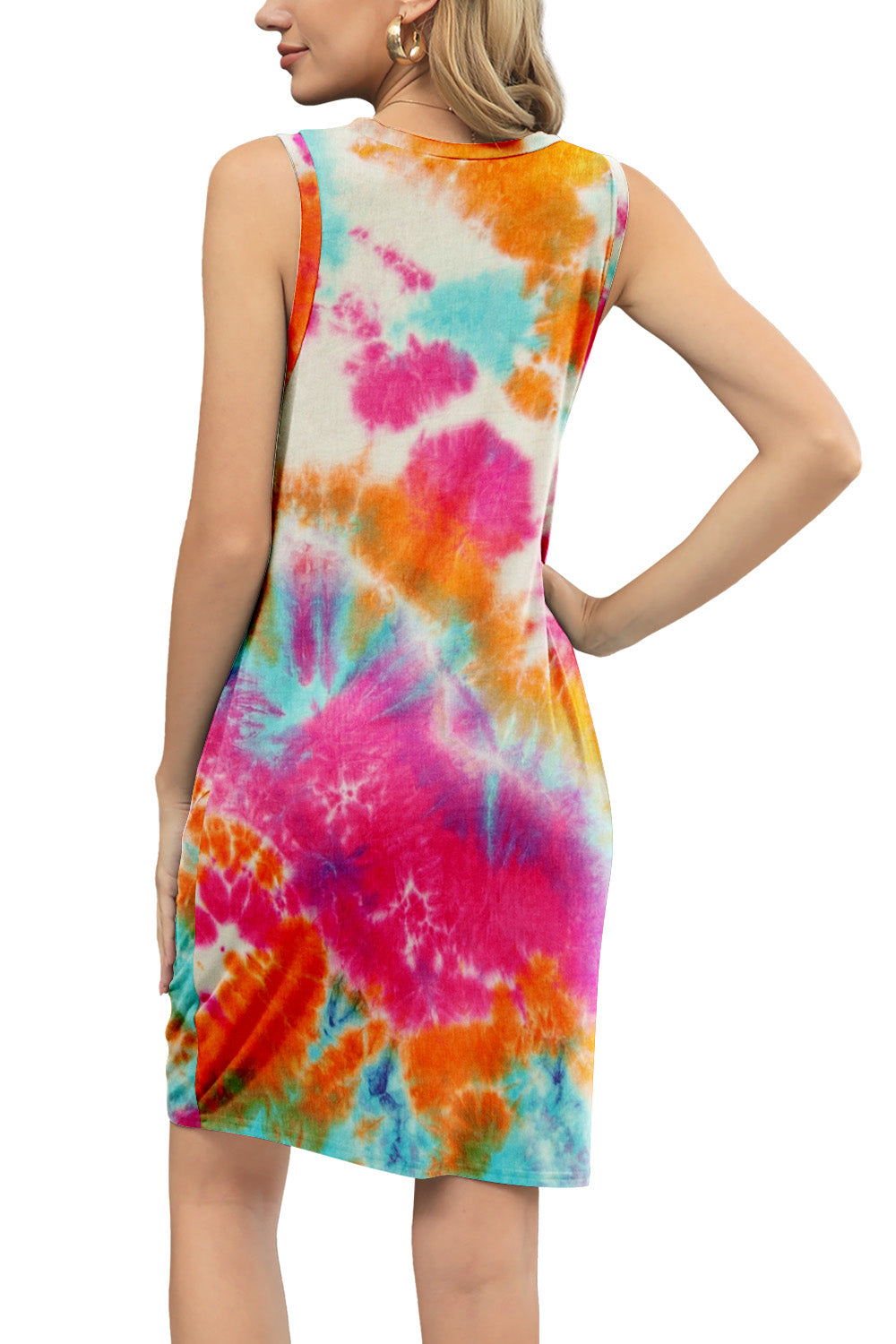 Tie-Dye Twisted Round Neck Sleeveless Dress (6 Variants)