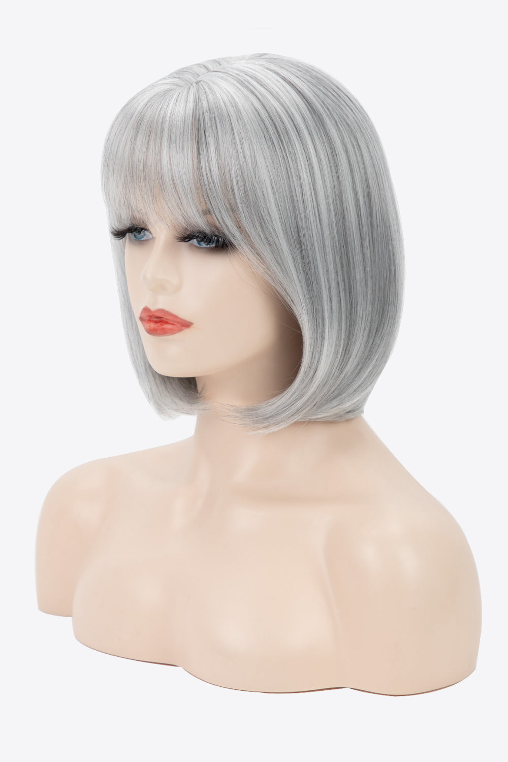 9" Gray Straight Short Synthetic Bob Wig With Bangs