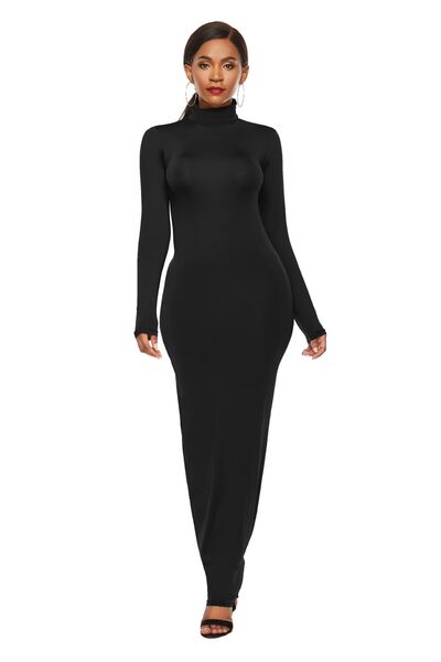 Long Sleeve Turtle Neck Body Con Maxi Dress (8 Variants)