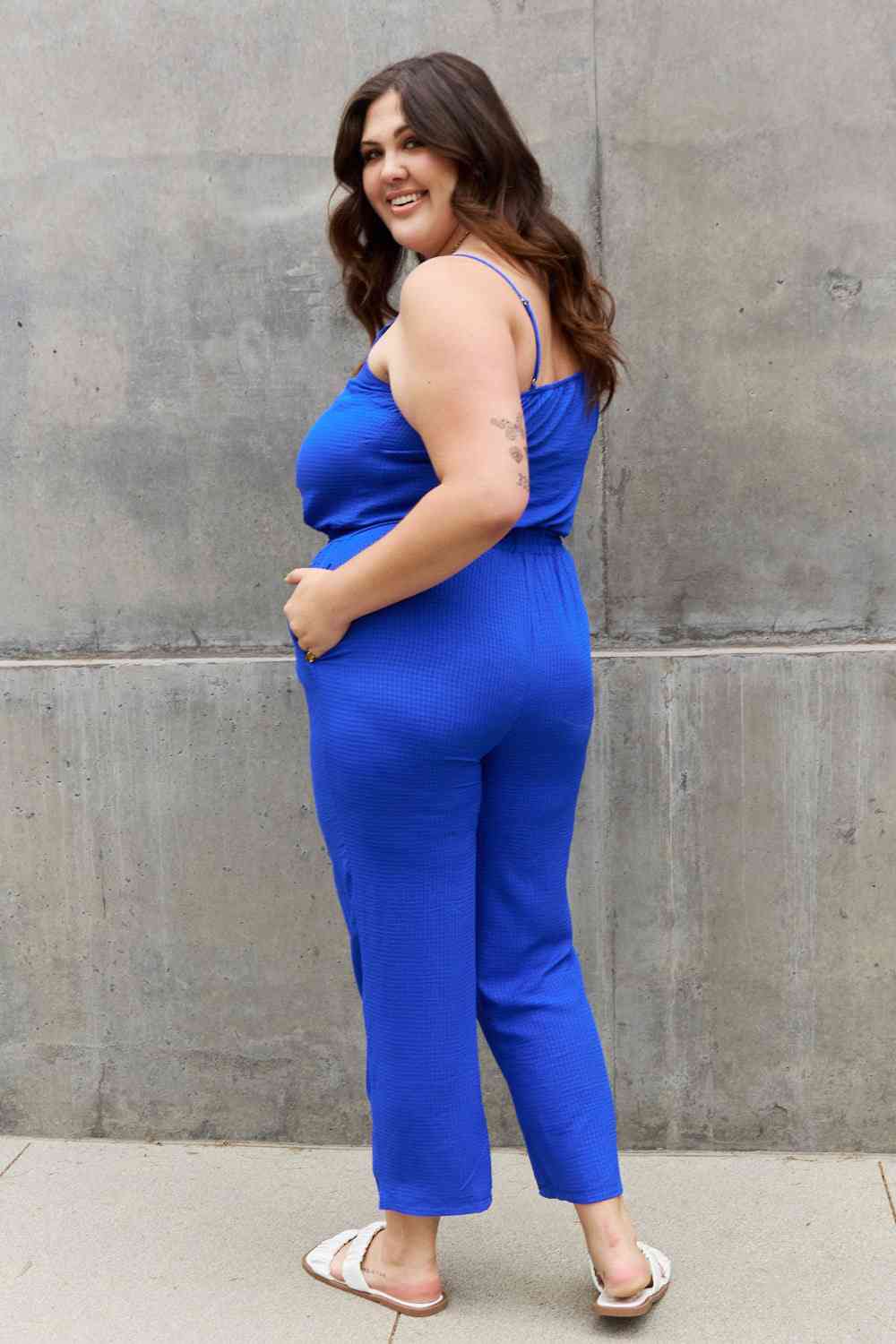 Royal Blue Textured Woven Jumpsuit (Regular/Full Sizes)