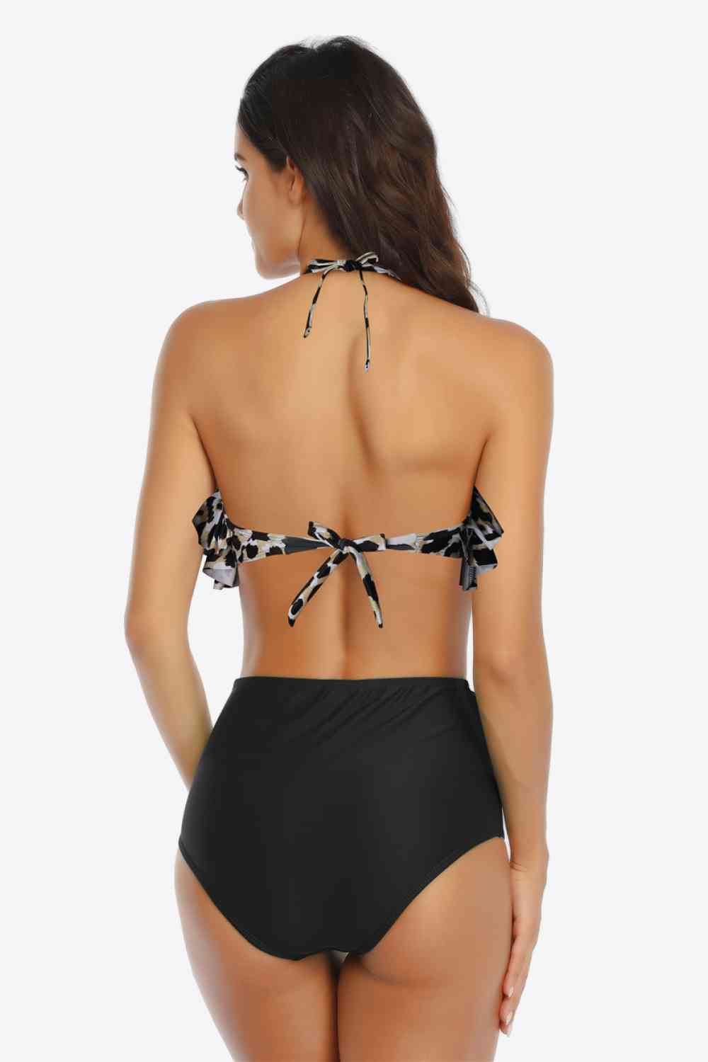 Two-Tone Ruffled Halter Neck Two-Piece Swimsuit (12 Variants)