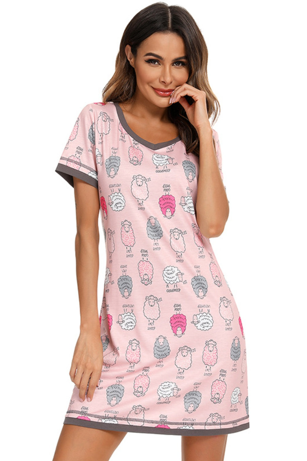 Contrast Short Sleeve Night Gown (11 Variants)