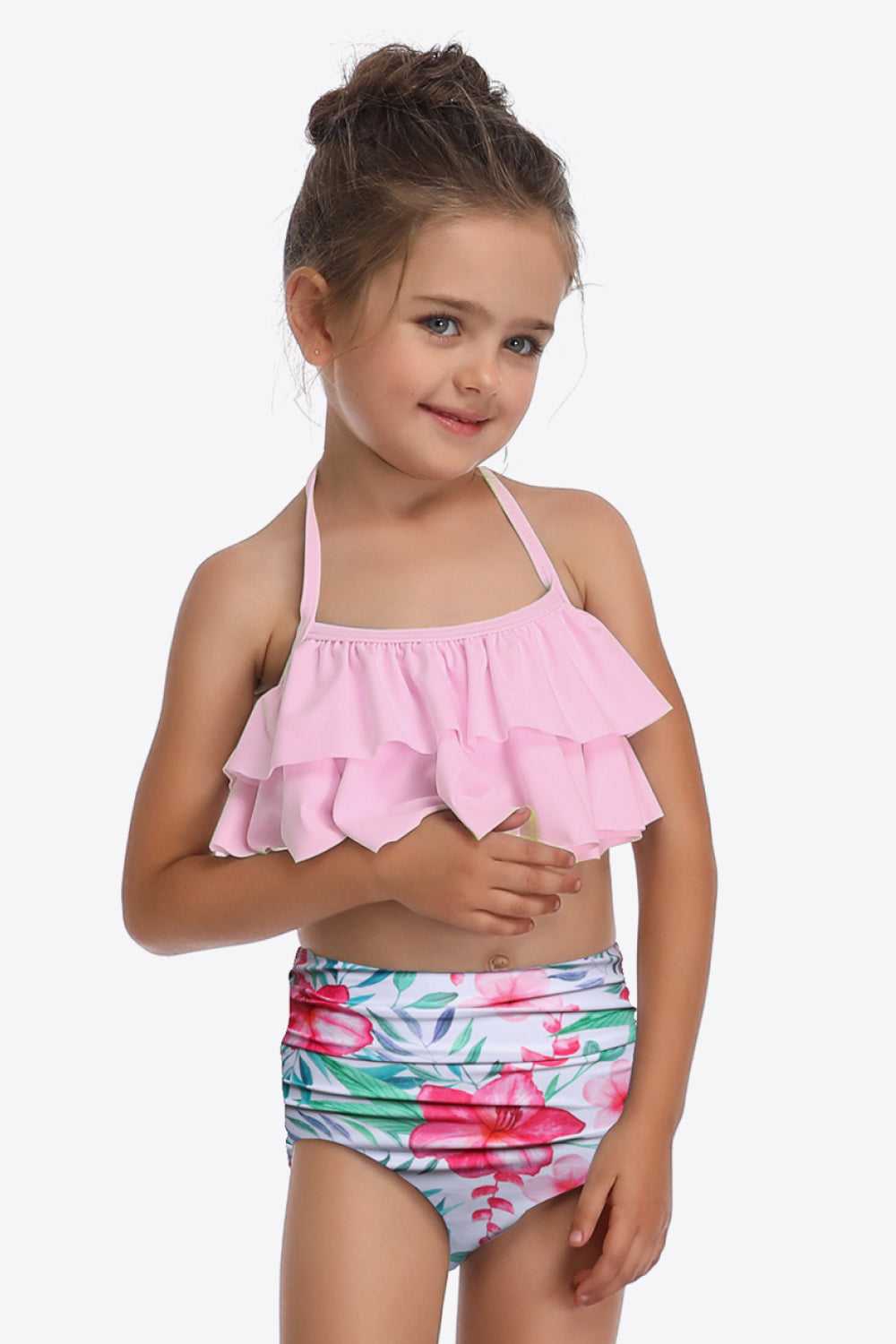 Girls Printed Layered Halter Neck Two-Piece Swim Set