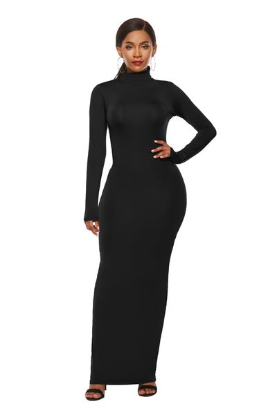 Long Sleeve Turtle Neck Body Con Maxi Dress (8 Variants)