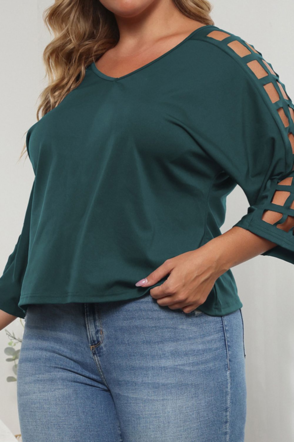 Confident Cutout Full Size Three-Quarter Sleeve Blouse