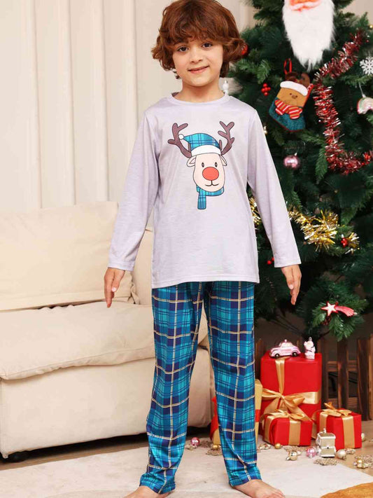 Matching Kids 2T-14 Gray/Blue Rudolph Pajamas Set