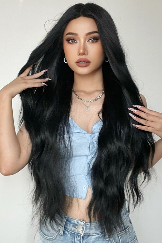 28" Long Black Deep Wave Synthetic Wig