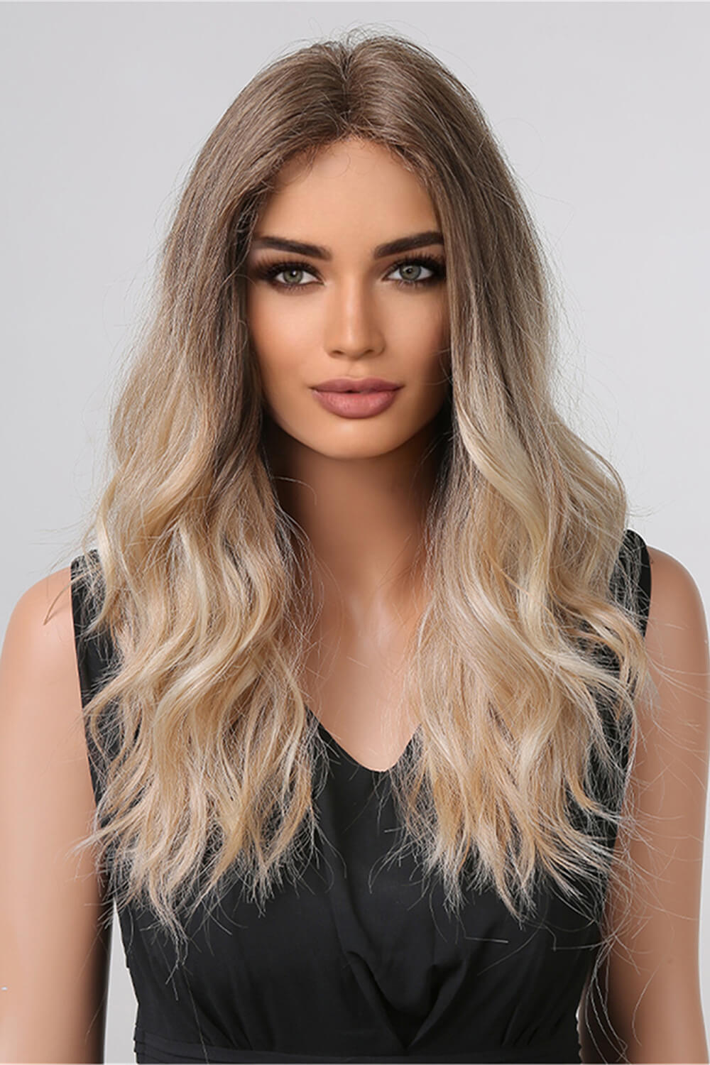 24'' Long Light Brown/Blonde Ombre Wave Lace Front Synthetic Wig