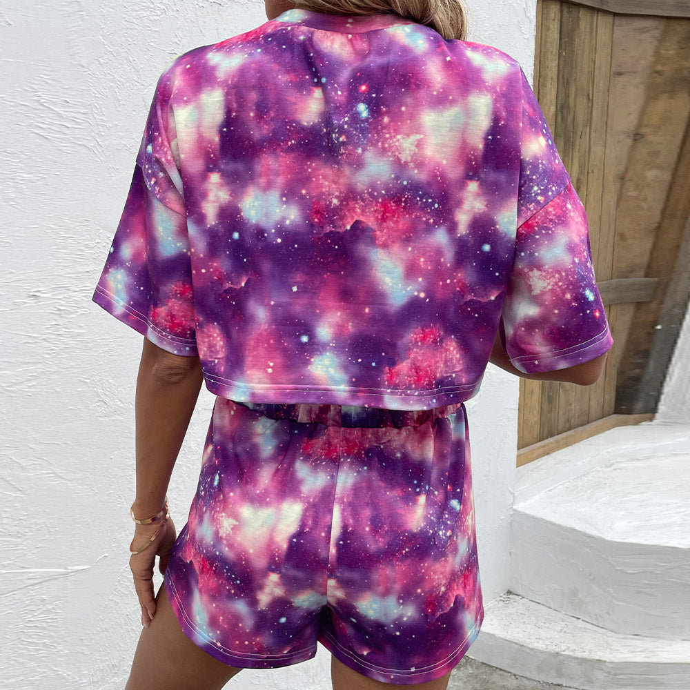 Pink/Purple Galaxy Tie Dye Shirt & Shorts Set