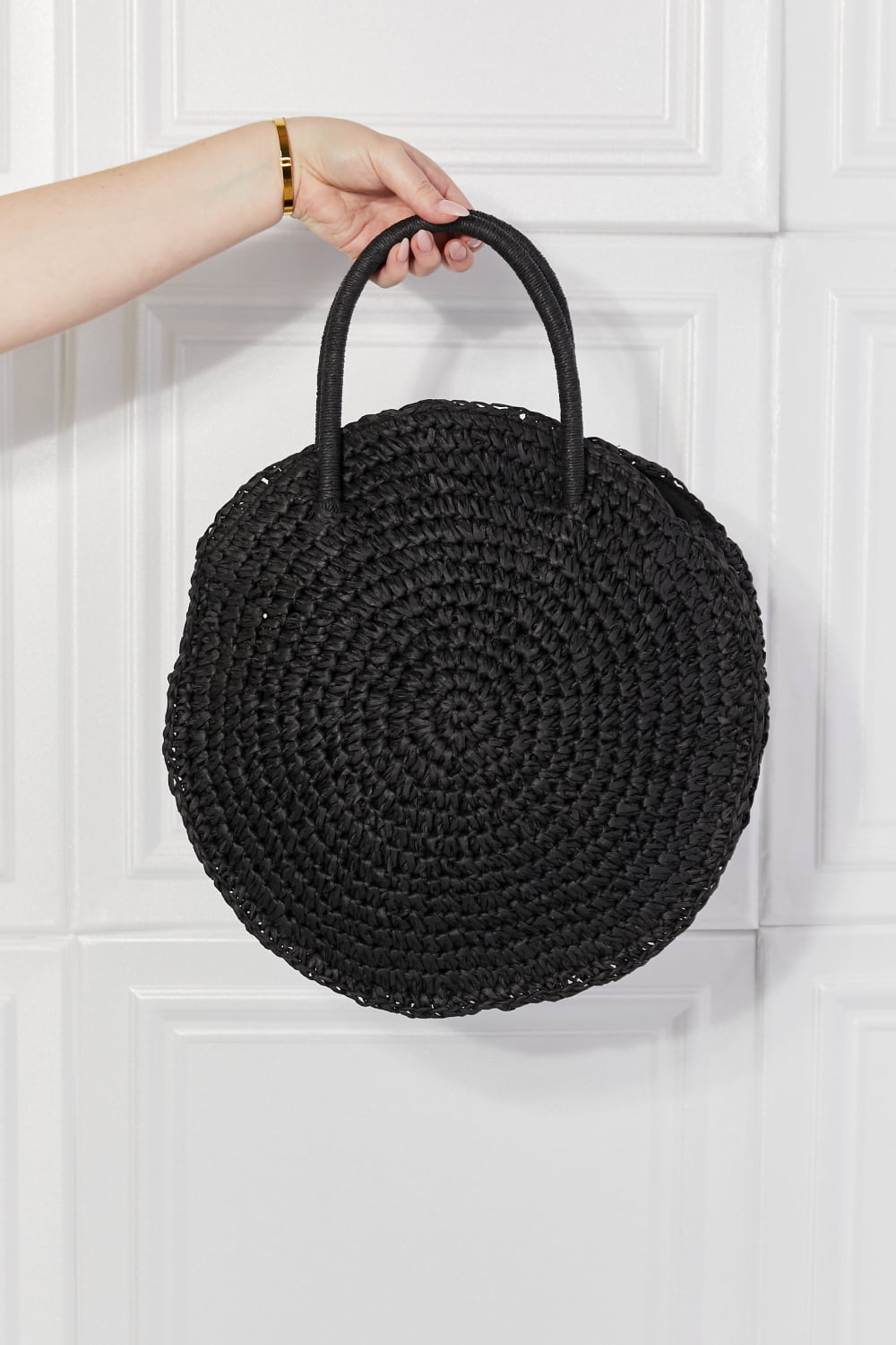 Beach Date Straw Rattan Handbag in Black