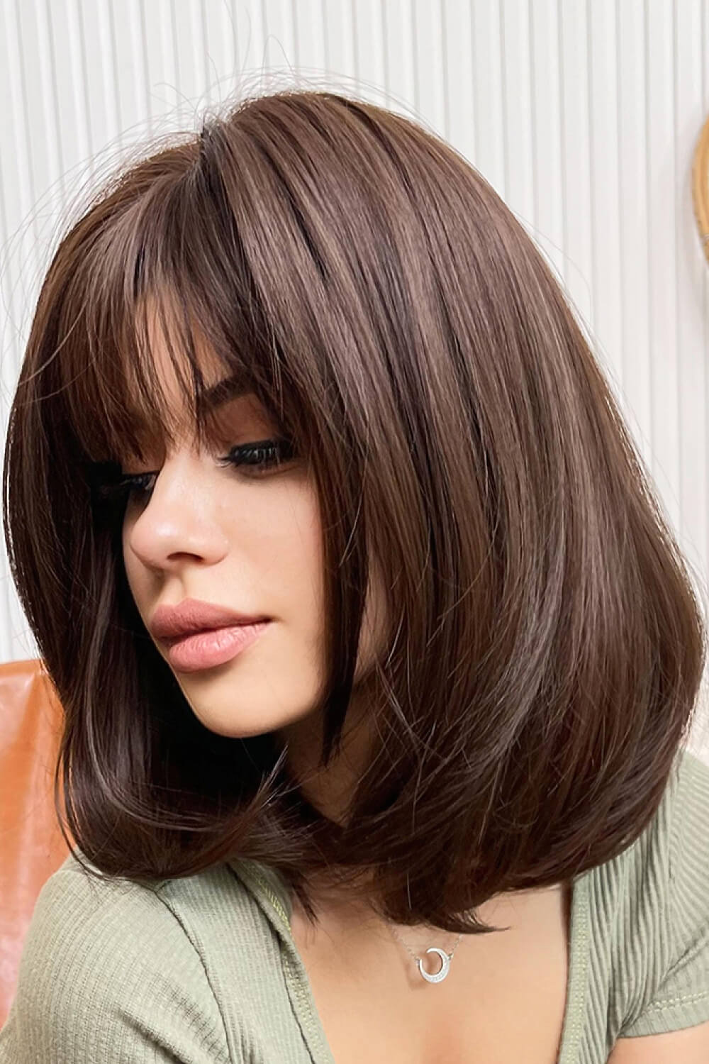 9'' Shoulder Length Synthetic Bob Wig With Bangs