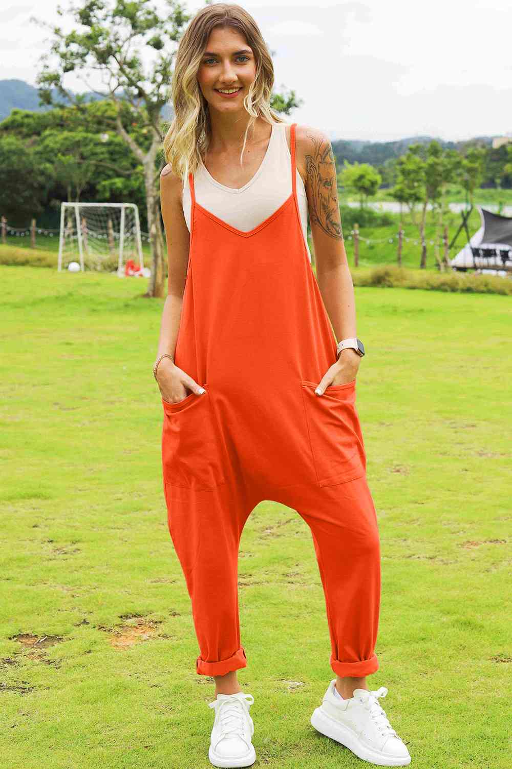 Double Take Full Size Sleeveless V-Neck Pocketed Jumpsuit (4 Variants)