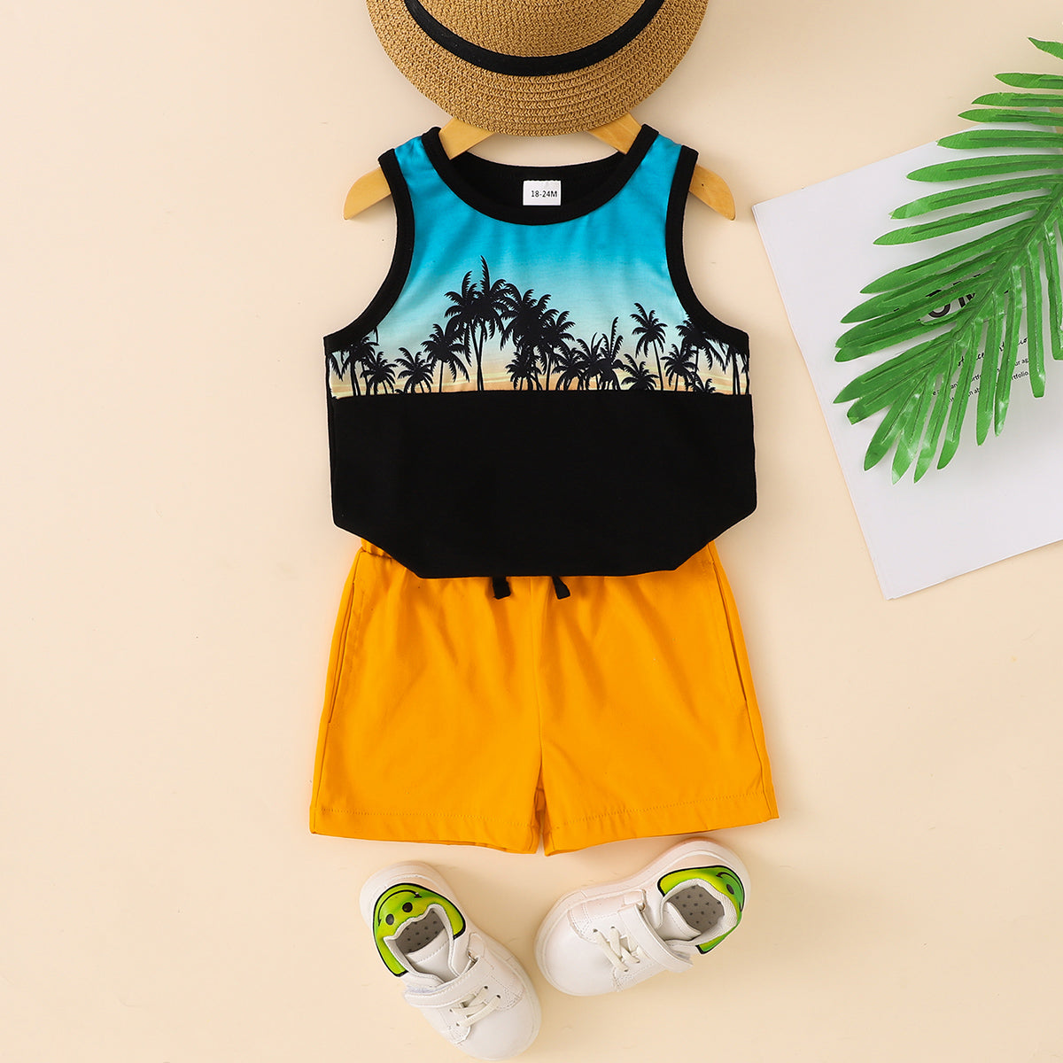 Kids Palm Tree Sunset Tank and Short Set