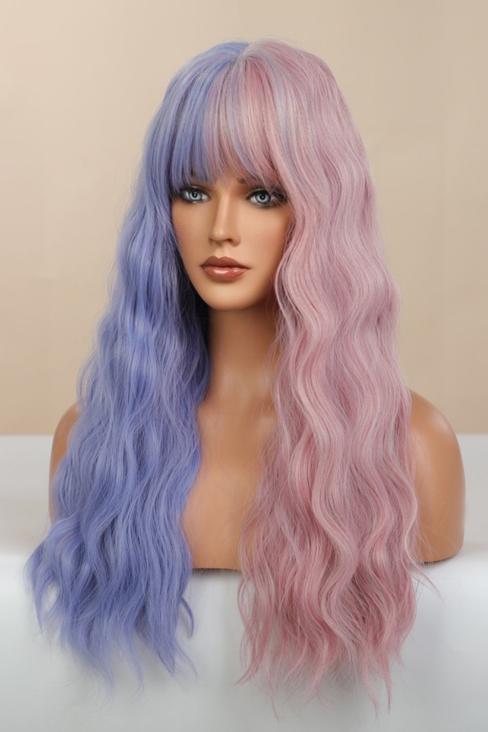 26" Mermaid Style Blue/Pink Split Long Wave Synthetic Wig