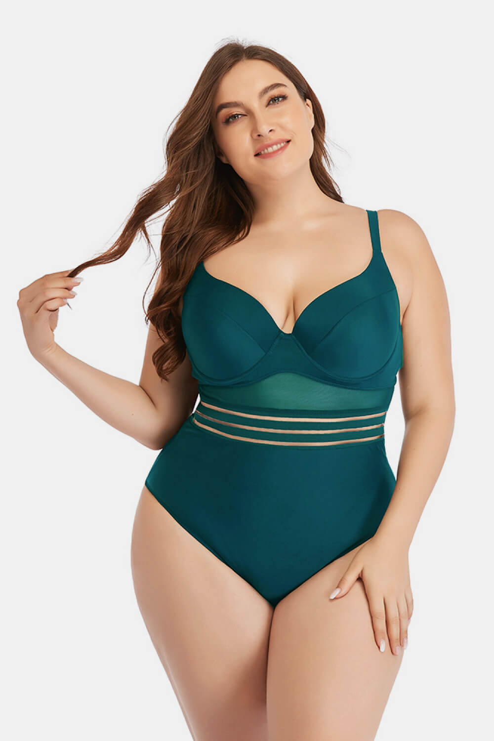 Plus Size Spliced Mesh Tie-Back One-Piece Swimsuit (6 Variants)