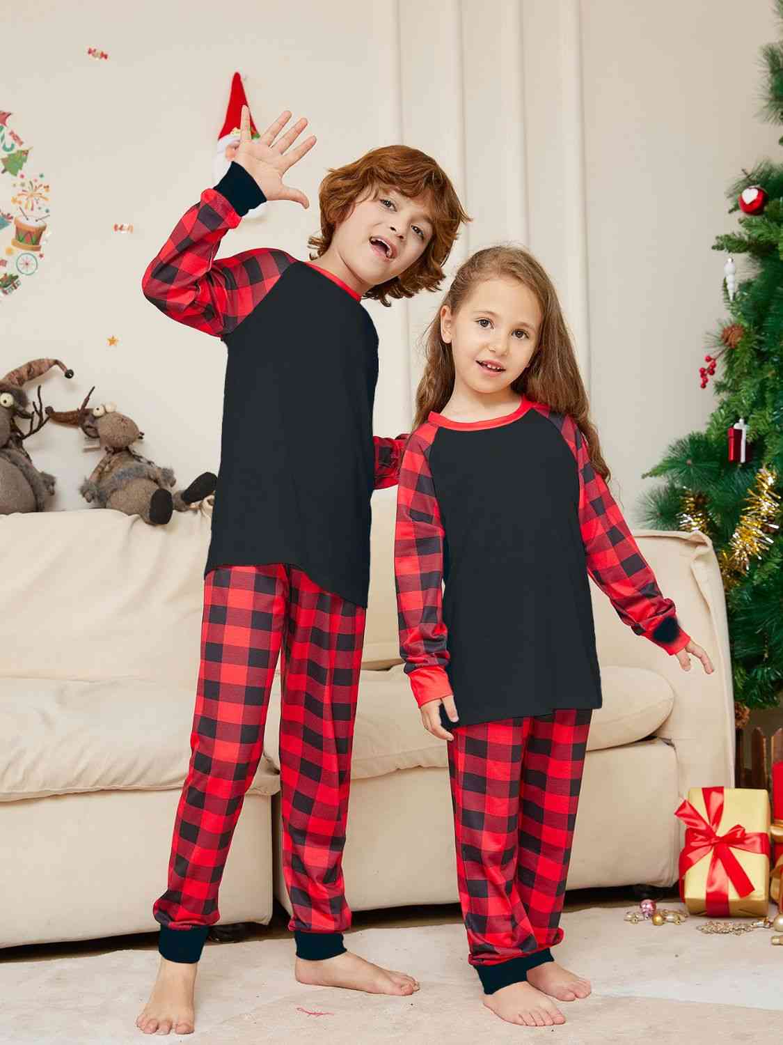 Matching Kids Black/Red Plaid Pajama Set