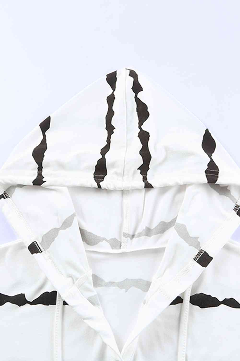 Striped Half-Button Drawstring Hoodie