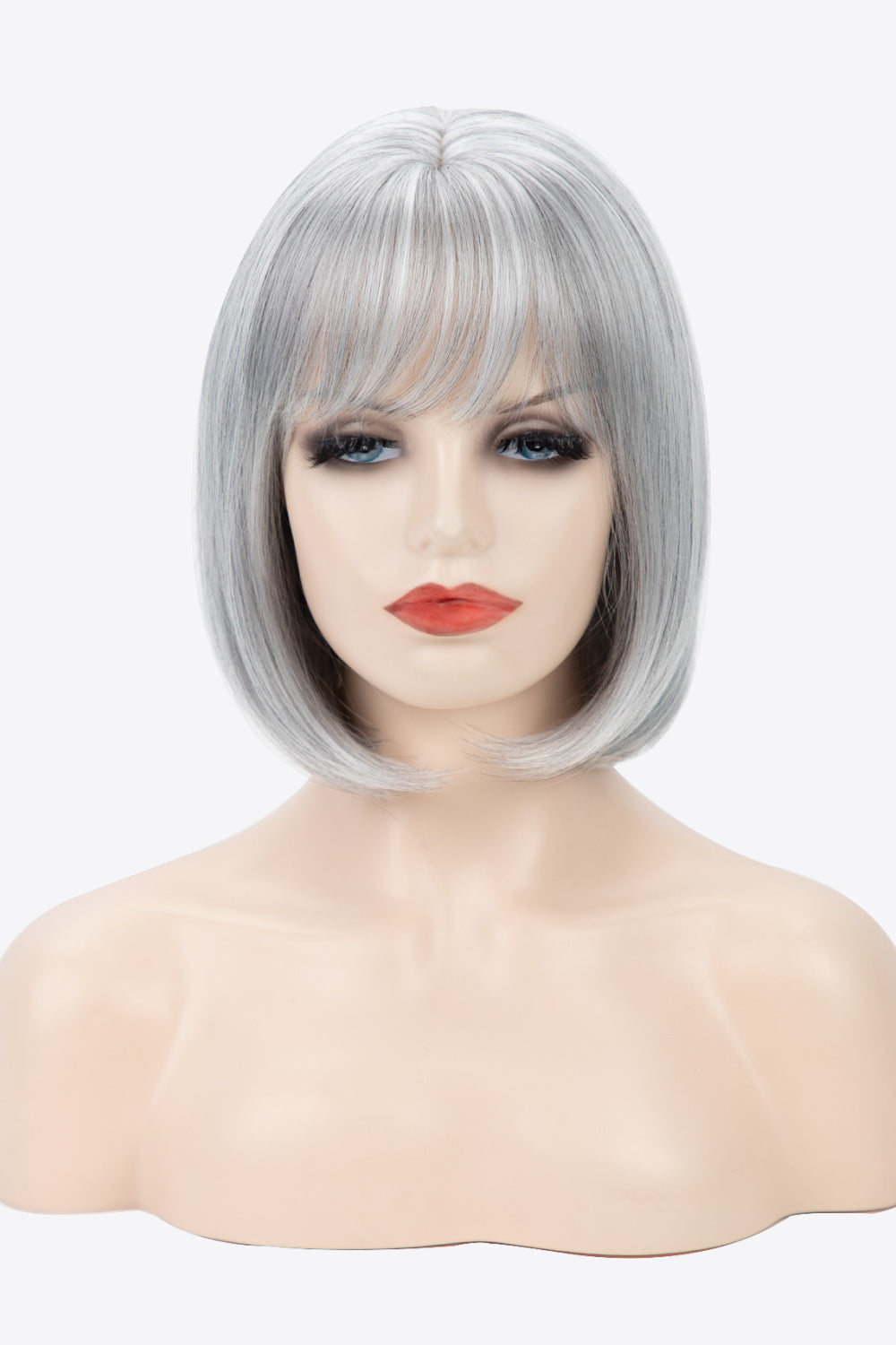 9" Gray Straight Short Synthetic Bob Wig With Bangs