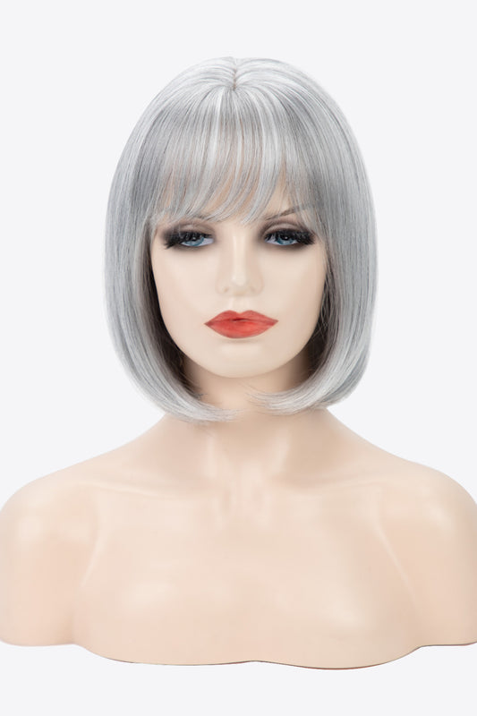 9" Gray Straight Short Synthetic Bob Wig With Bangs