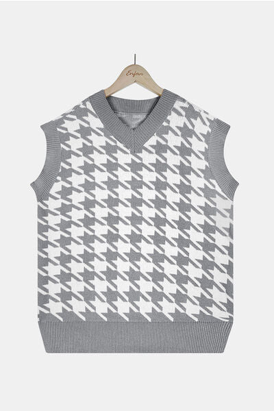 Houndstooth V-Neck Sweater Vest