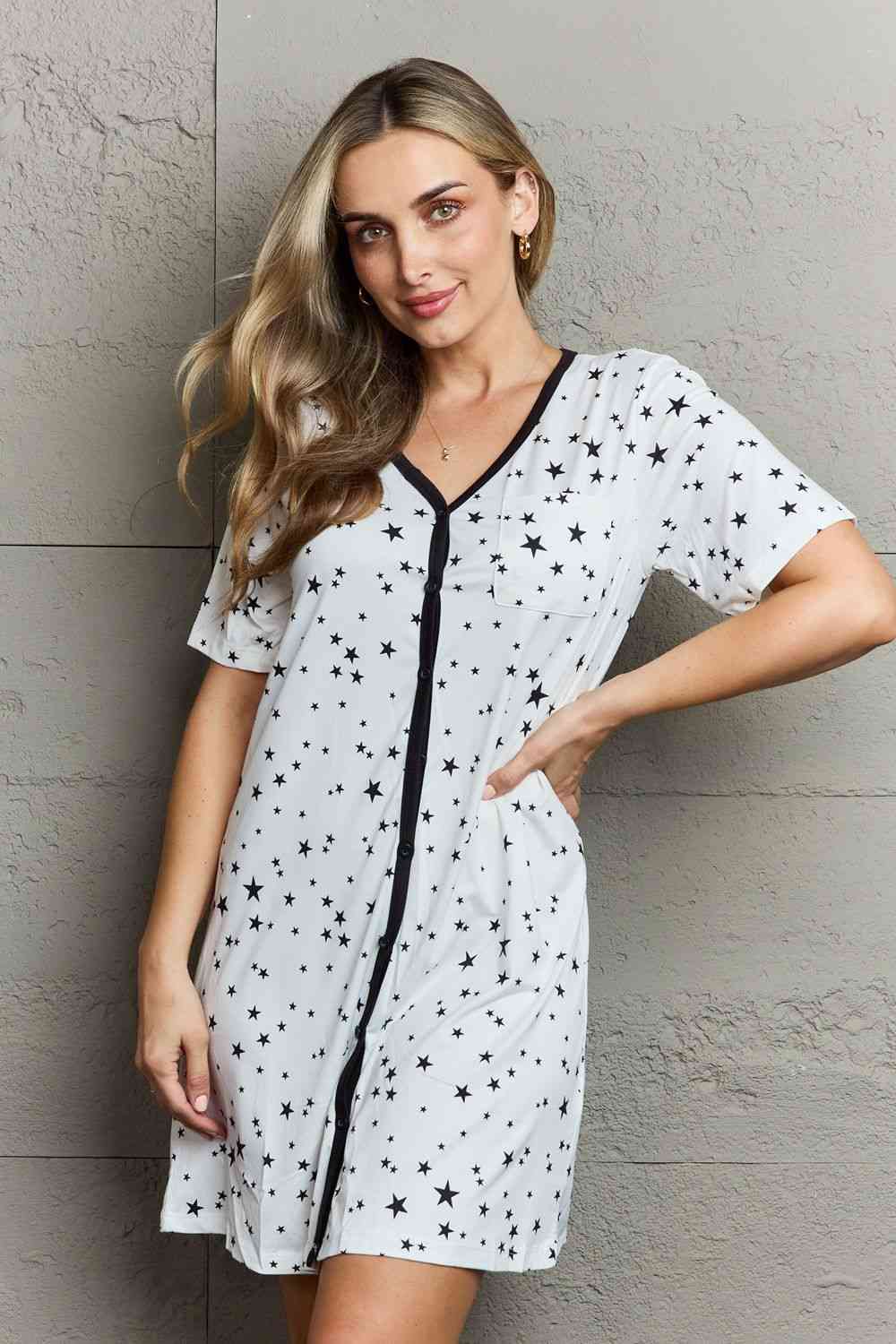 MOON NITE Quilted Quivers Button Down Night Gown