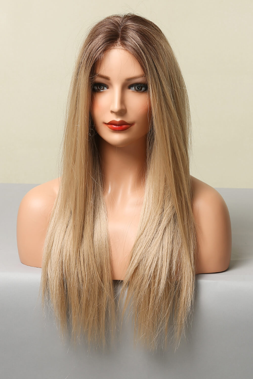 26" Long Straight Synthetic Blonde Ombre Root Lace Front Wig