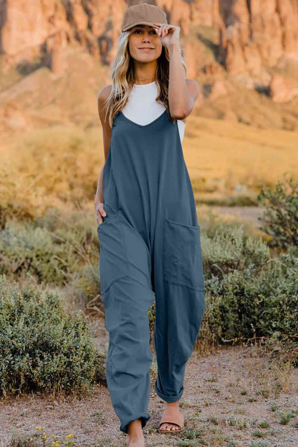 Double Take  V-Neck Sleeveless Jumpsuit with Pocket (6 Variants)