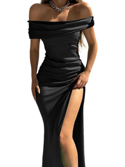 Split Ruched Off-Shoulder Dress (4 Variants)