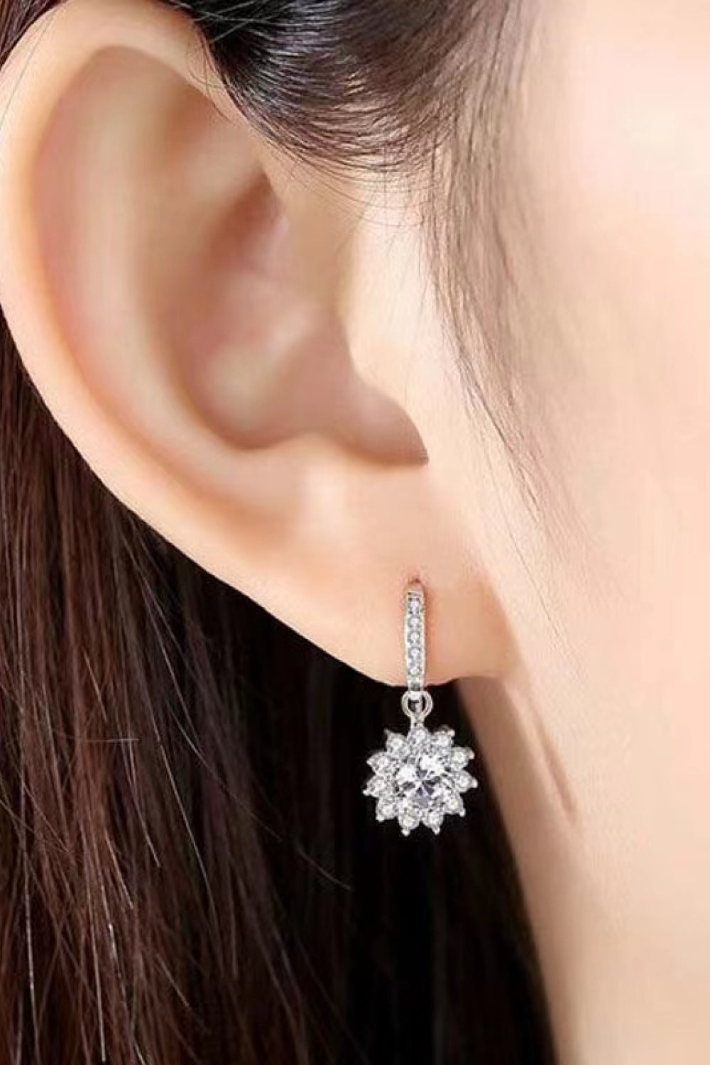 2 Carat Moissanite Floral Platinum-Plated Drop Earrings