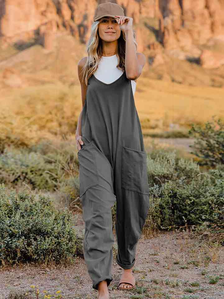 Double Take Full Size Sleeveless V-Neck Pocketed Jumpsuit (4 Variants)