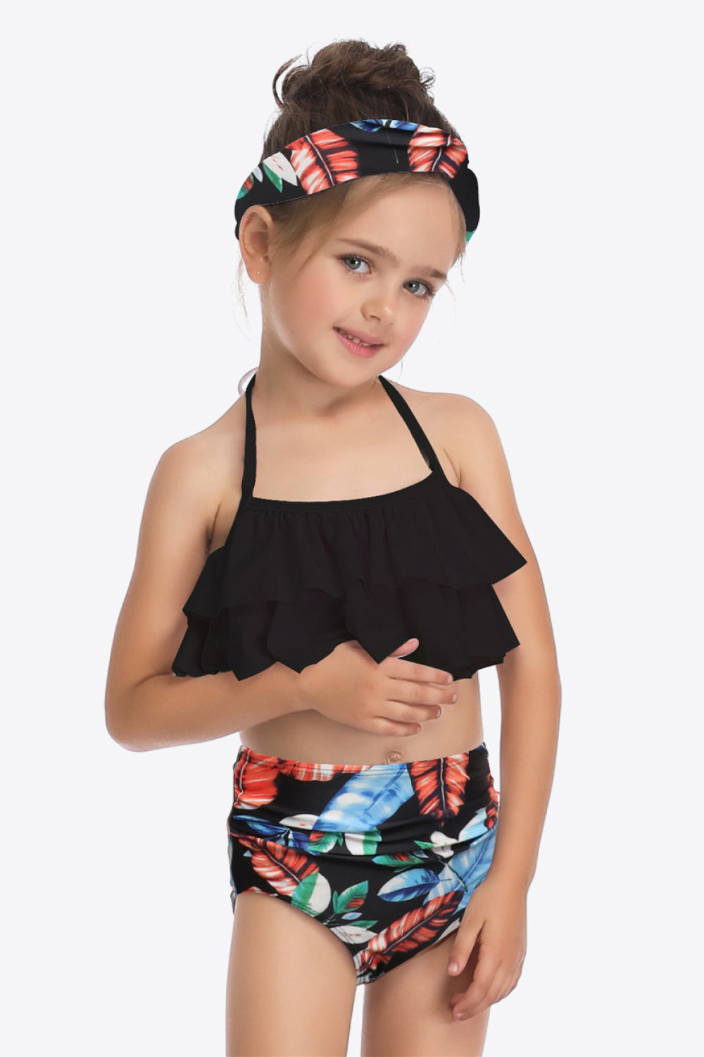 Girls Printed Layered Halter Neck Two-Piece Swim Set