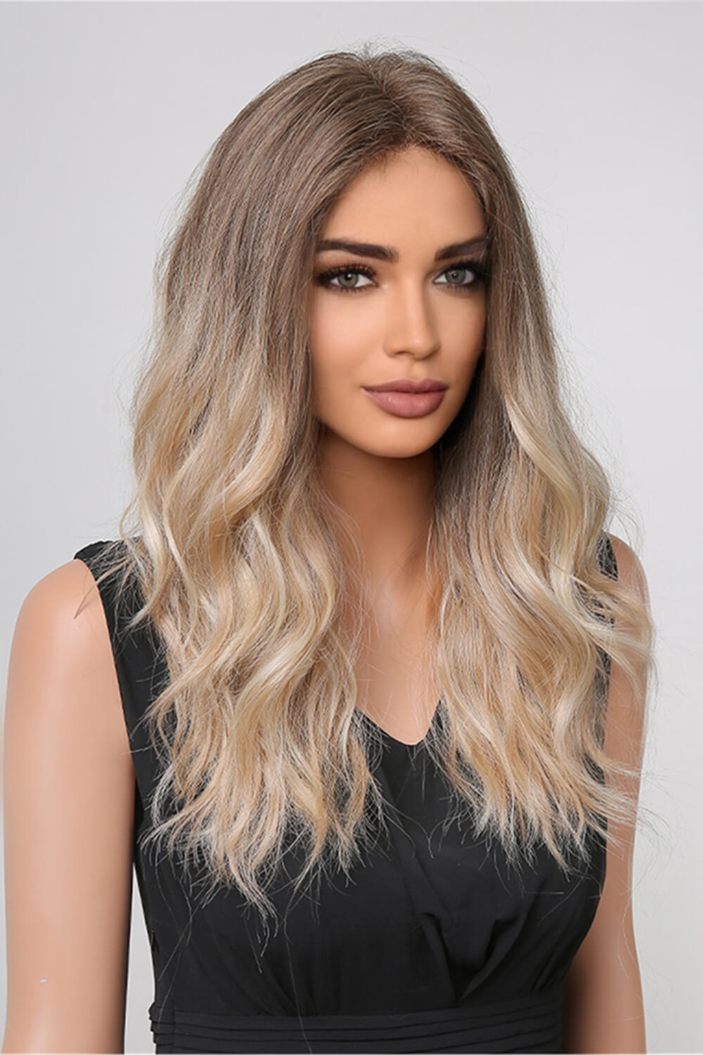 24'' Long Light Brown/Blonde Ombre Wave Lace Front Synthetic Wig