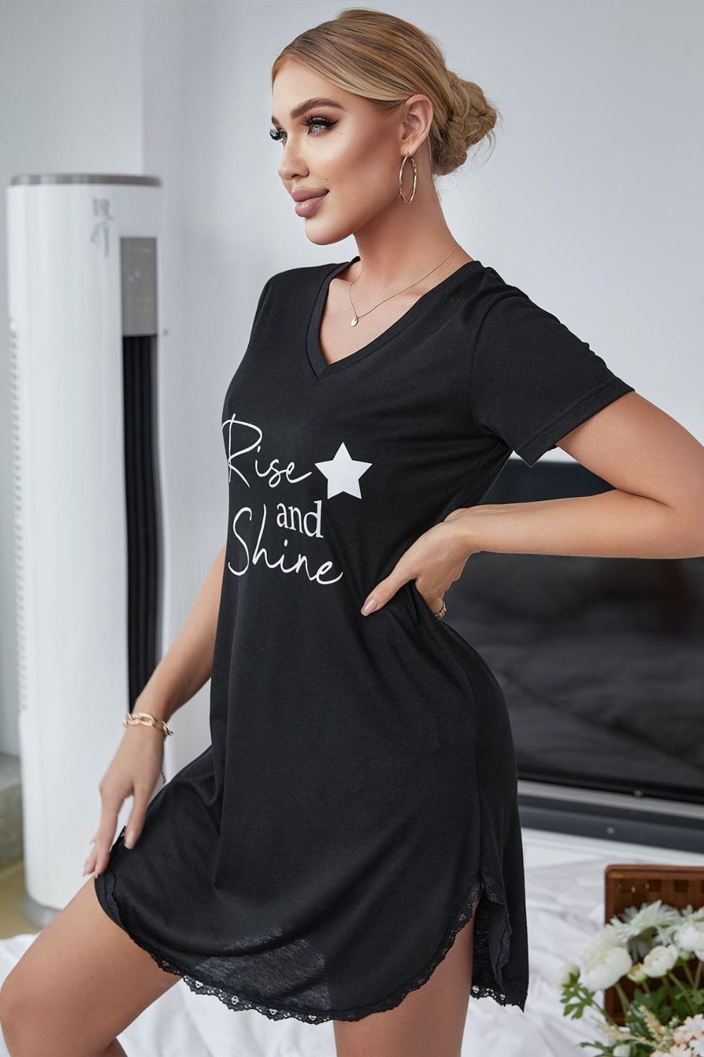 RISE AND SHINE V-Neck T-Shirt Night Gown