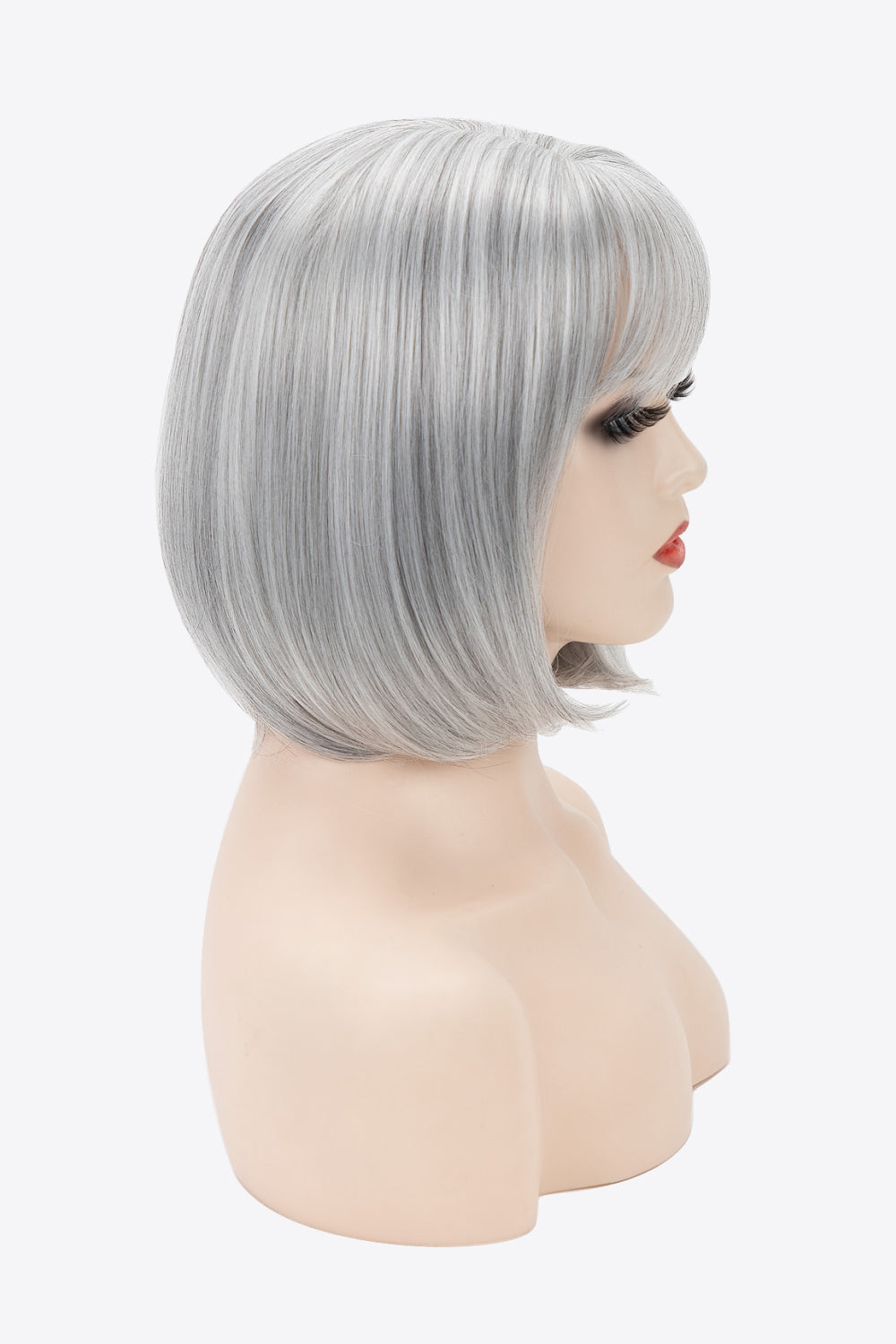 9" Gray Straight Short Synthetic Bob Wig With Bangs