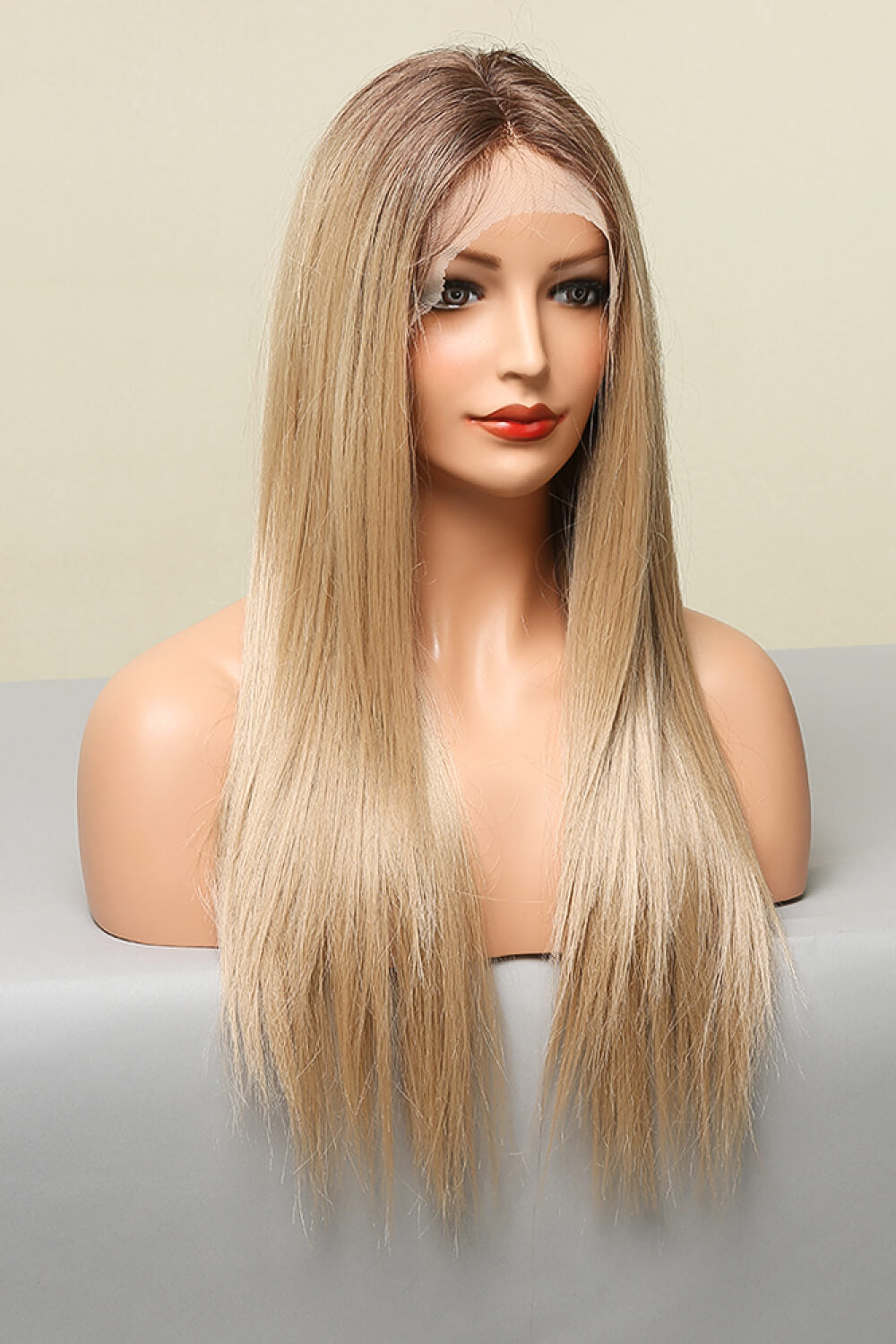 26" Long Straight Synthetic Blonde Ombre Root Lace Front Wig