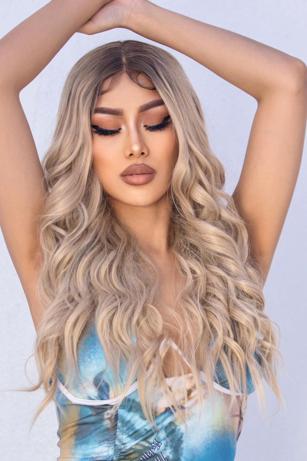 26" Ash Blonde Spiral Wave Lace Front Synthetic Wig