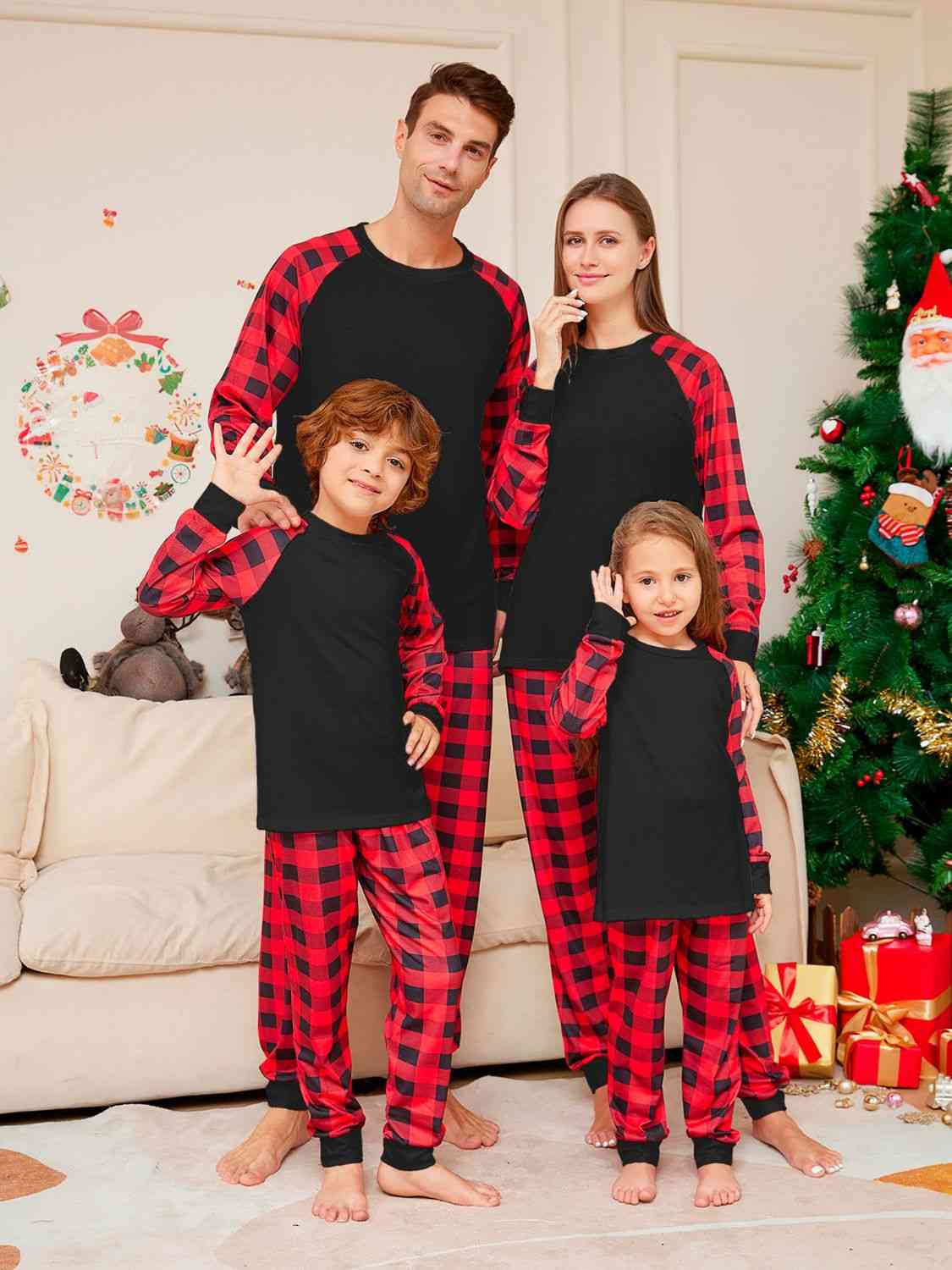 Matching Kids Black/Red Plaid Pajama Set