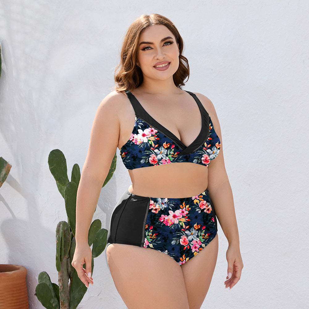 Plus Size Floral High Waist Two-Piece Swim Set (2 Variants)