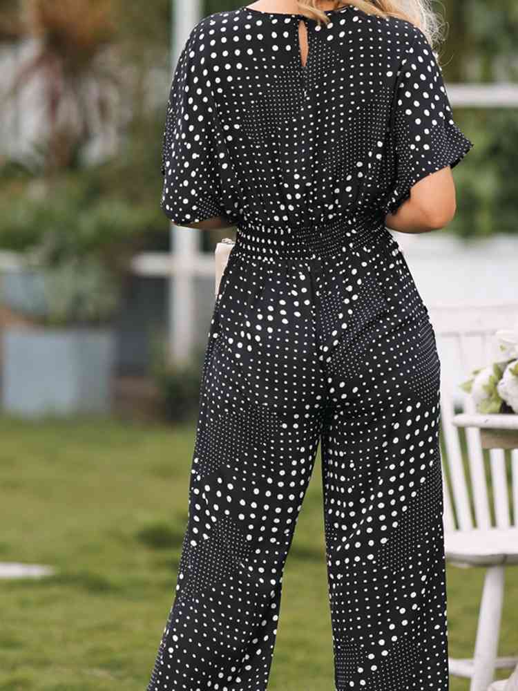 Polka Dot Surplice Neck Jumpsuit with Pockets