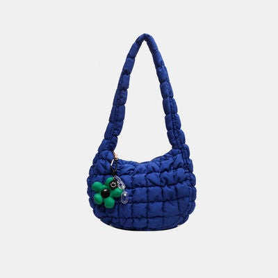 Quilted Shoulder Bag with Flower Pendant