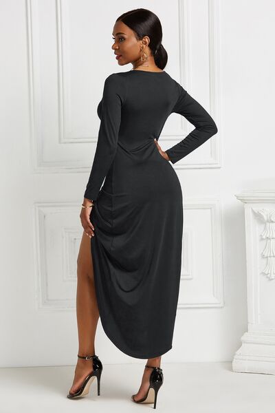 High-low Ruched Surplice Long Sleeve Dress (7 Variants)