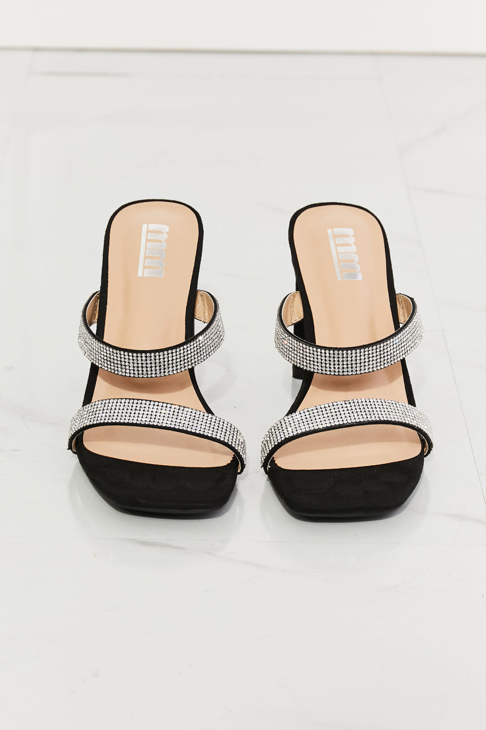 Leave A Little Sparkle Rhinestone Block Heel Sandals (Black)