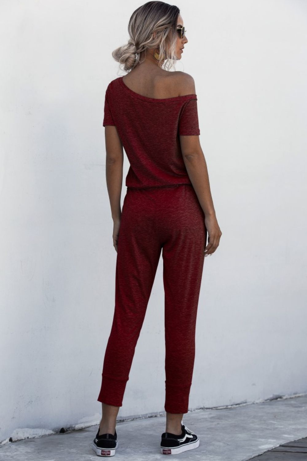 Asymmetrical Neck Tied Jumpsuit with Pockets (4 Variants)