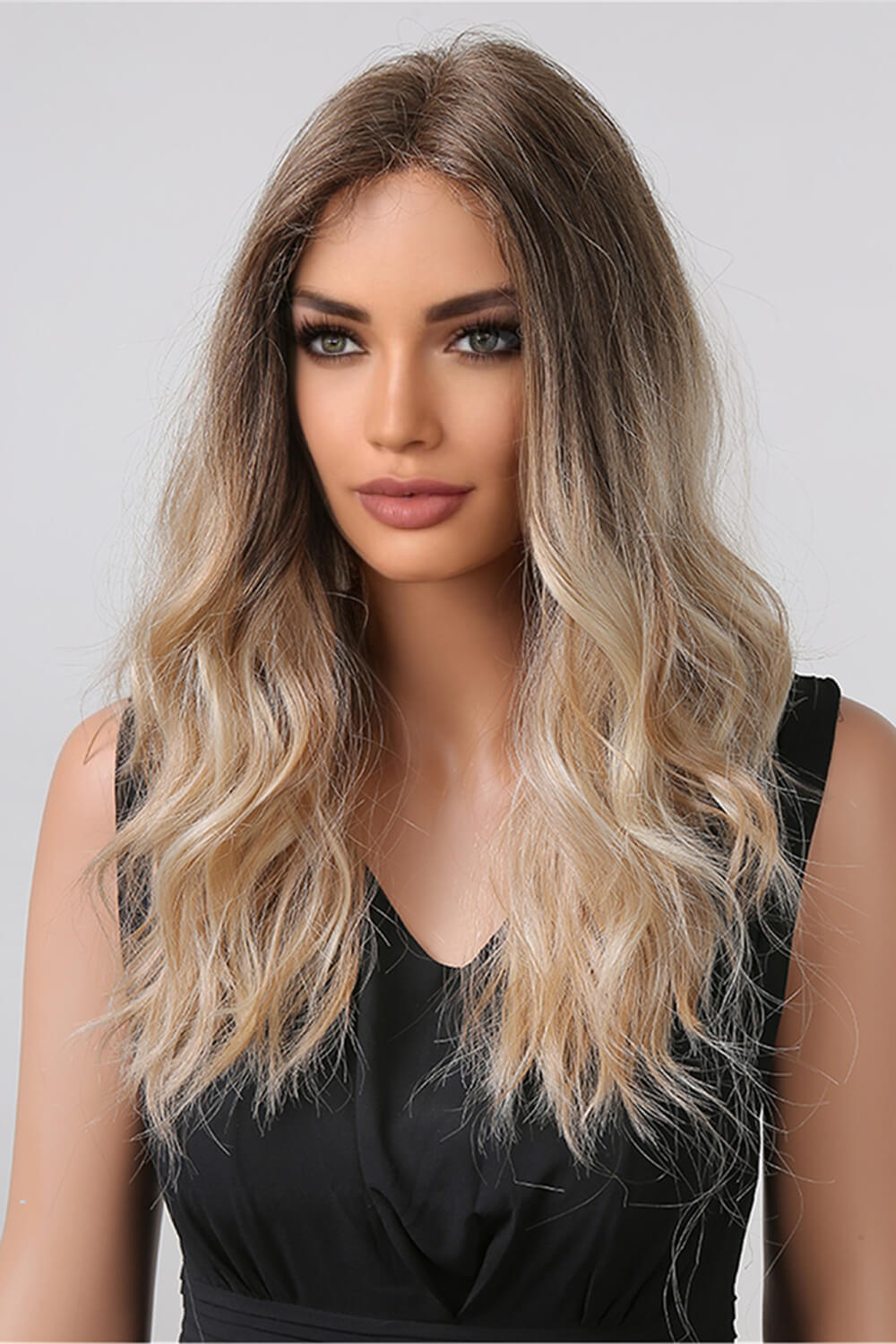 24'' Long Light Brown/Blonde Ombre Wave Lace Front Synthetic Wig